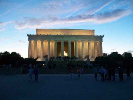 "the Lincoln Memorial by night"